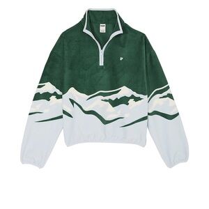 PINK Victoria's Secret Green and White Mountain Zip-Up Fleece Pullover